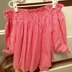 Gingham off the shoulder blouse